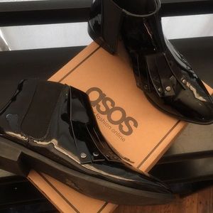 ASOS Faux Patent Leather ANTIC Boots UK 7 (US 8.5)